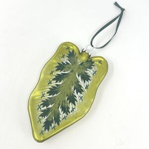 Handpainted Mouth Blown Christmas Tree Ornament Tropical Houseplant Leaf 5.5”